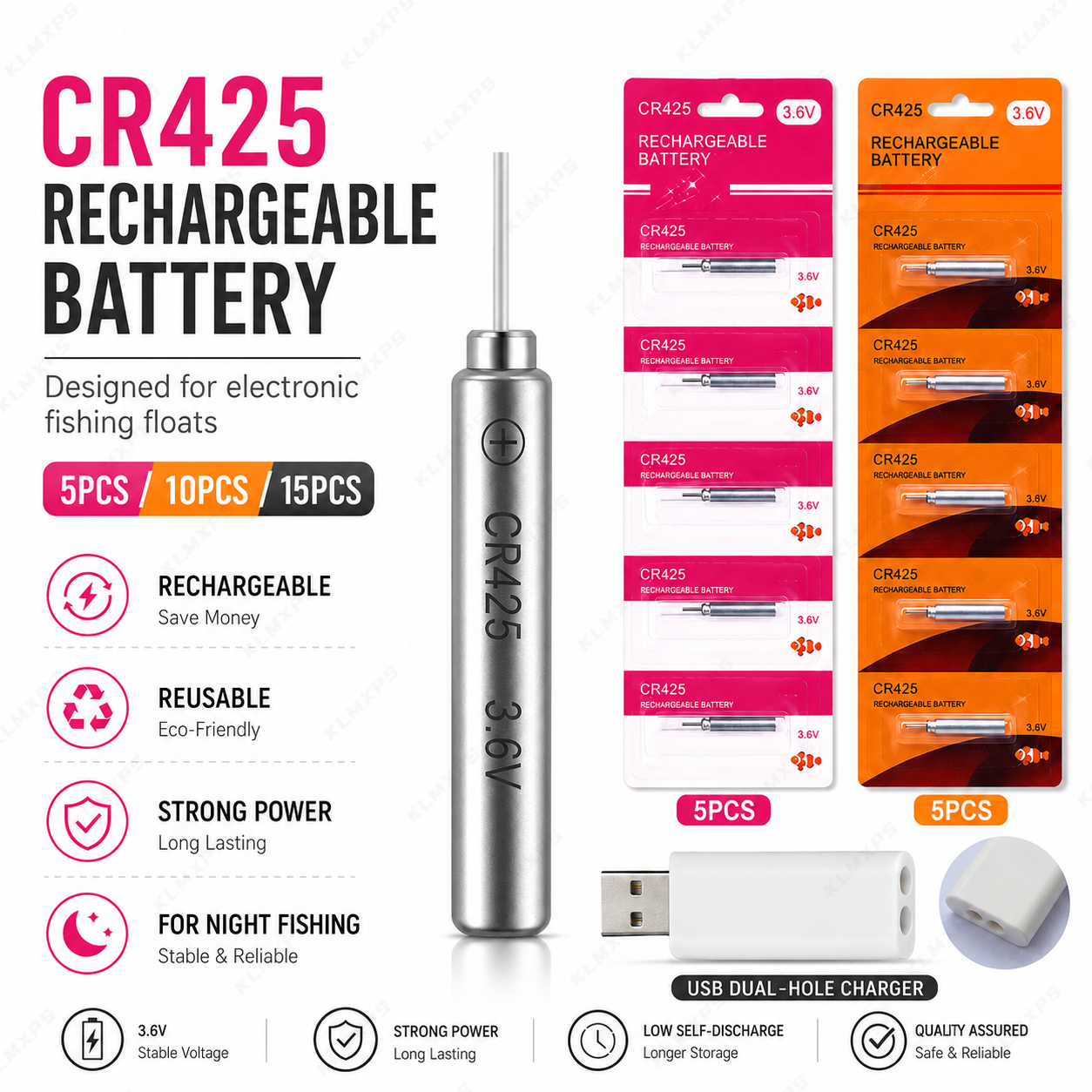 Fish Finder Charger - CR425 Rechargeable Battery for Electronic Fishing
