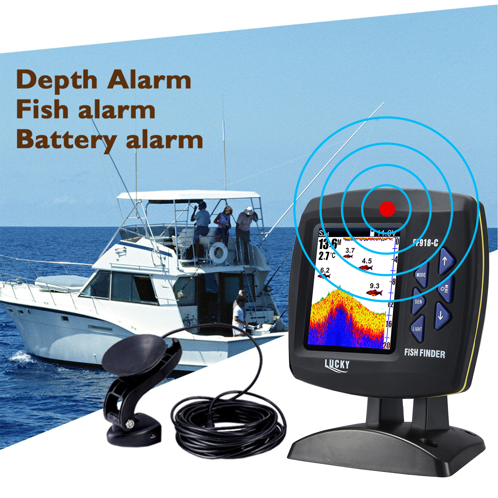 Fish Finder Wired Transducer S - đánh giá và giá Fishing Depth Finder