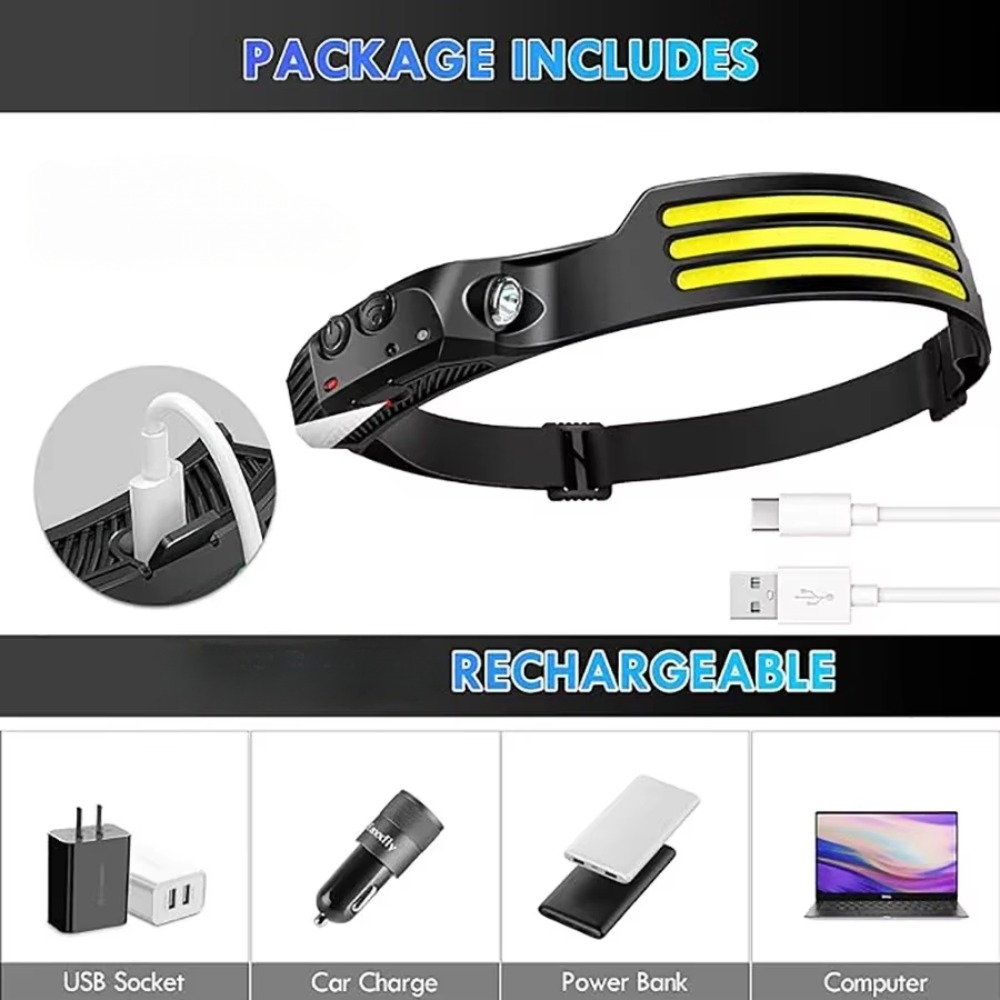 COB LED Induction Headlamp USB - đánh giá và giá Fish Finder Battery